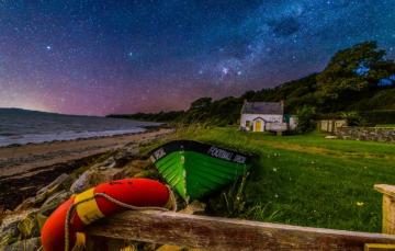 Wallpaper Sea Landscape Night House Shore Stars Boats