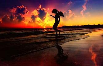 Wallpaper Sunset Angel Silhouette Surf Image For Desktop