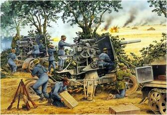 Luftwaffe 88mm Guns Facing British Armour At Cagny Normandy