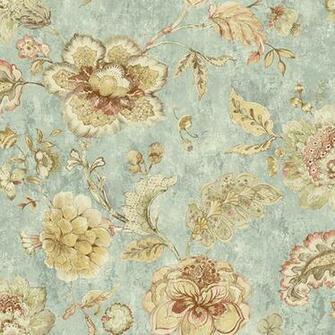 Rw40002 Blue Jacobean Floral Olivia Rustico Wallpaper By Raymond