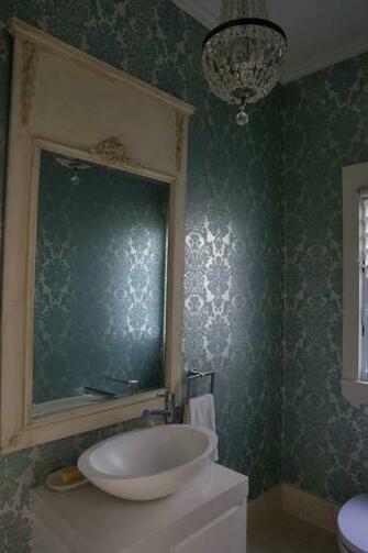 Turquoise Damask Wallpaper French Bathroom Denai Kulcsar