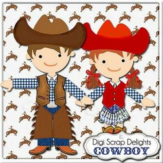 Cowboy Clip Art Digital Papers Scrapbooking Kits With Cowgirl