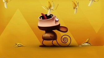 Funny Monkey Eating Bananas Fun Wallpaper Cute