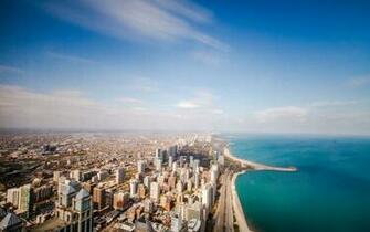 Chicago Usa Illinois Ocean Coastline Horizon Sky Clouds