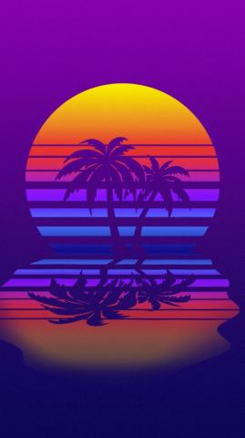 Synthwave Minimal Moon And Palm Tree Wallpaper Vaporwave