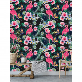 Pink Flamingos On Black Removable Wallpaper Sale Bed Bath
