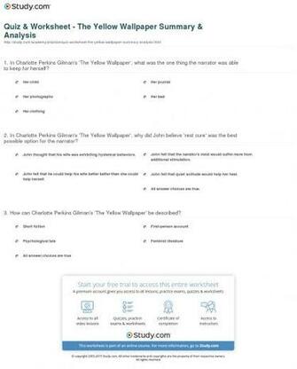 Quiz Worksheet The Yellow Wallpaper Summary Analysis Study