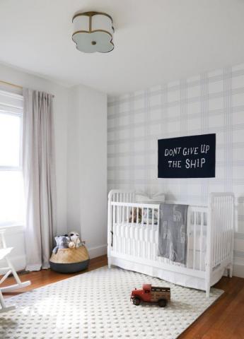 A Baby Boy Nursery With Preppy Plaid Wallpaper Boys Room
