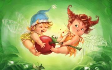 Fairy Children Fighting Over Cherries Wallpaper HD Cute