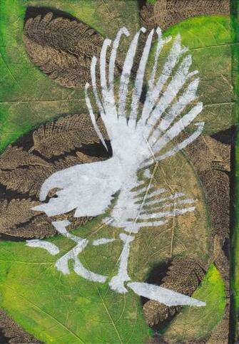 Mixed Media And Stencil Use Leaf Skeletons From The Forest Floor Have