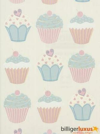 Wallpaper Cupcake Kitchen Cream Blue