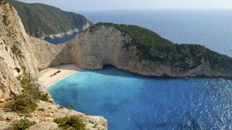 Wallpaper Lagoon Sand Rock Crest Greece Zakynthos Island