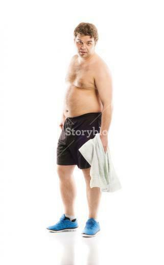 Fat Fitness Man Is Posing In Studio On White Background Royalty