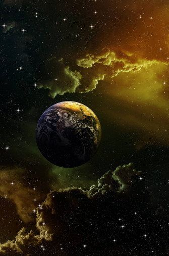 Planet Earth Between Green Clouds Aomrbnuhnh59f93t Wallpaper