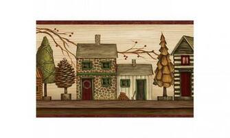 Home Burgundy And Beige Lodge Houses Wallpaper Border