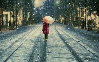 Snow Istanbul Umbrellas Istiklal Street Lifestyle