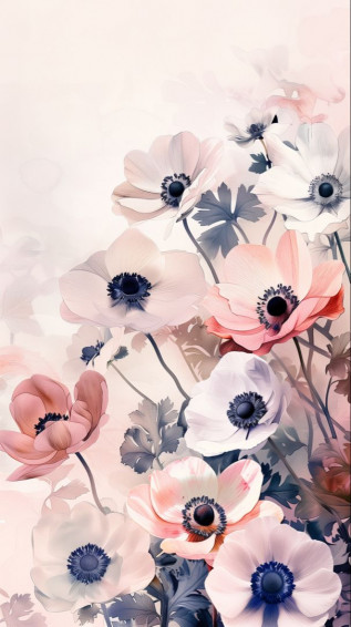 Colorful Watercolor Anemone Flowers Wallpaper