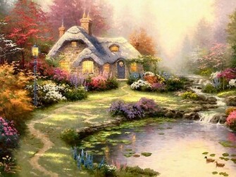 Everetts Cottage Thomas Kincade Paintings Wallpaper Image