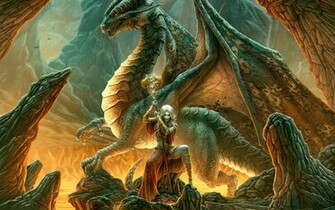 Fantasy Warrior Princess And Dragon Computer Desktop Wallpaper
