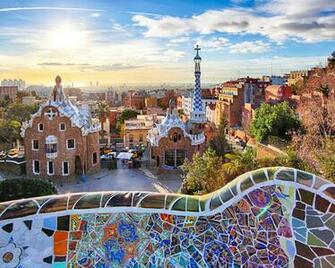 Image Barcelona Spain Park Guell Parks Cities Houses