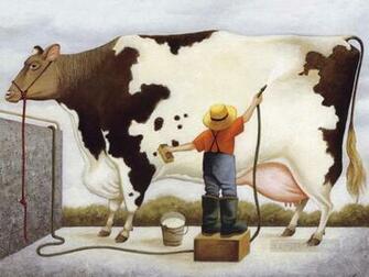 Cow Bathing Painting In Oil