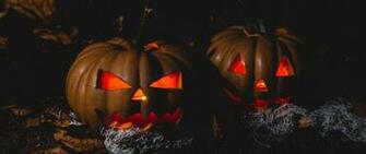 Wallpaper Halloween Pumpkin Dark Dual Wide