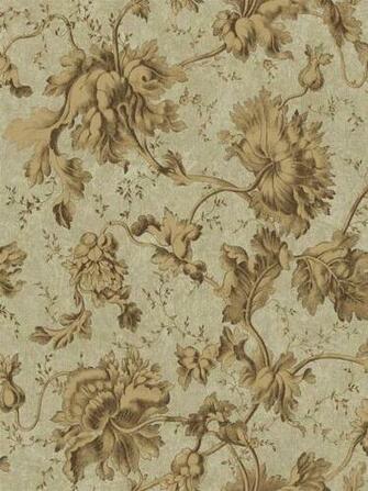 Wallpaper Designer Bronzed Gold Floral Leaf Vine On Olive Green Faux