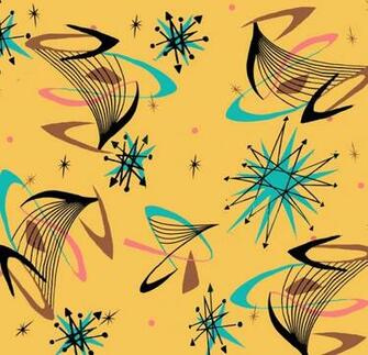 Orange Mod Boomerang Burst Atomic 60s 50s Barkcloth Textile Fabric