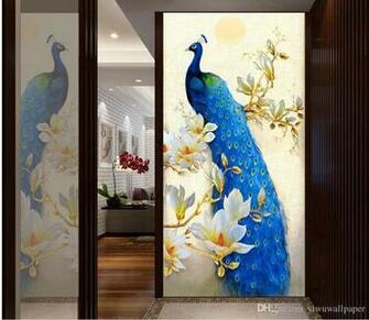 Noble Blue Peacock Magnolia Oil Painting Mystery Mural 3d