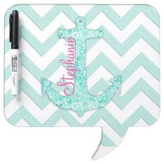 Monogram Aqua Glitter Anchor Teal Chevron Pattern