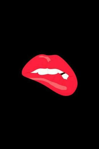 Biting Lips Black Background Minimal iPhone Wallpaper