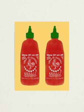 Sriracha Bottles Yellow Background Photographic Print By