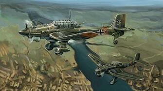 Wallpaper Airplane German Junkers Ju Stuka Painting Art