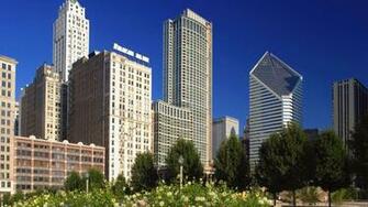 Background Chicago Skyline From Millennium Park