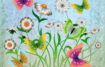 Wallpaper Butterfly Flowers Abstract Design Grunge
