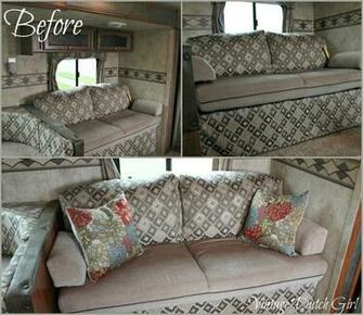 Travel Trailer Makeover Part Chevron Slipcovered Couch
