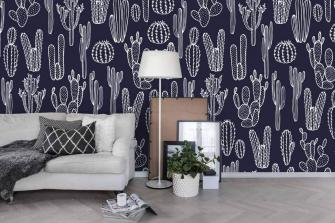 3d White Chalk Drawing Cactus Wallpaper Wall Mural Self Adhesive