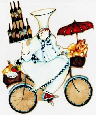 Fat Chef Bike Bicycle Wine Kitchen Prepasted Wallpaper Border Cut