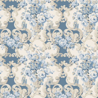 Mulberry Home Floral Rococo Blue Wallpaper Courthouse Interiors