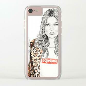 Kate Moss Supreme Leopard Print Portrait Clear iPhone Case By
