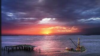 Fishing Boat At Sunset HD Wallpaper