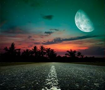 Wallpaper Sky Moon Clouds And Road High Definition Picture