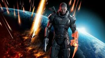 Wallpaper Mass Effect Shepard Earth Ships