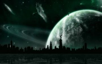 City Planet Sky River Night Wallpaper
