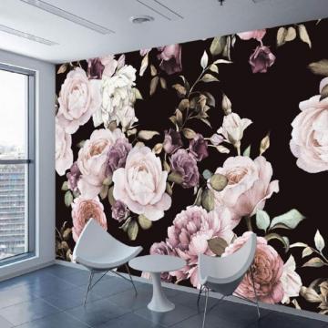 3d Custom Silk Wallpaper Hand Painted Black White Rose Peony