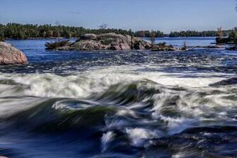 Wallpaper River Stream Rocks Stones Trees Island