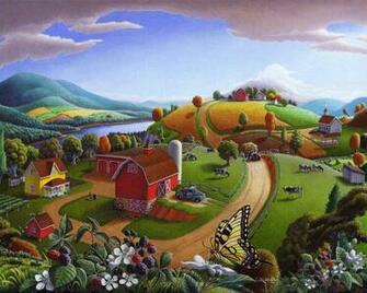 Folk Art Blackberry Patch Rural Country Farm Life American Landscape