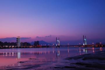 Night Taiwan River Bridge City China Taipei Reflection