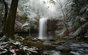 Stream Snow Forest River Winter Waterfall Wallpaper