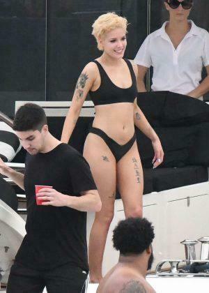 Halsey In Black Bikini On A Yacht Miami